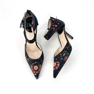 Vintage Dior SS 2002 Floral Print Bow Detail Pointed Toe High Heel Pumps 40.5